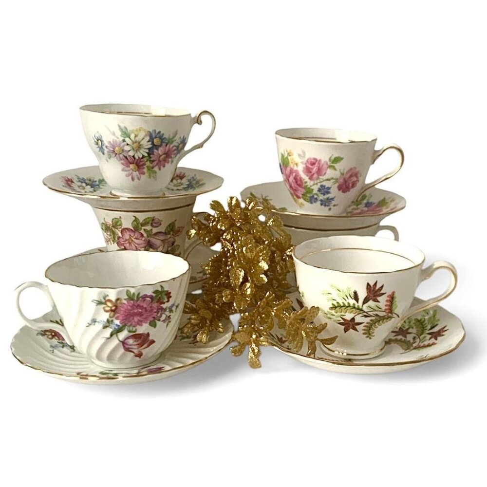 6 Teacups and Saucers Instant Collection Tea Party Tea Cup Floral Wedding Bridal